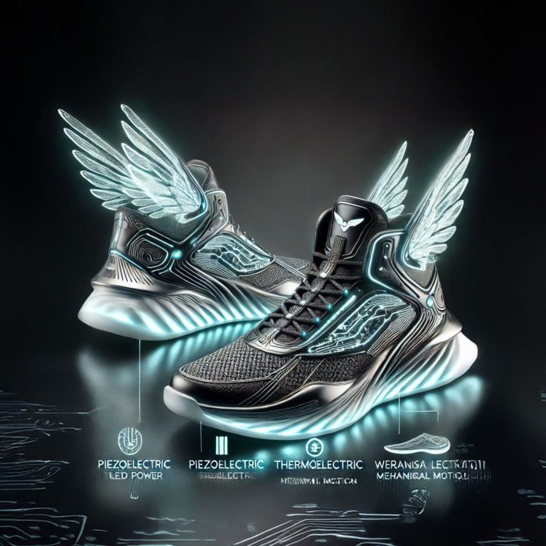 Schumis Schuhe Sportliche Schuhe mit leuchtenden Flügeln und futuristischem Design.
